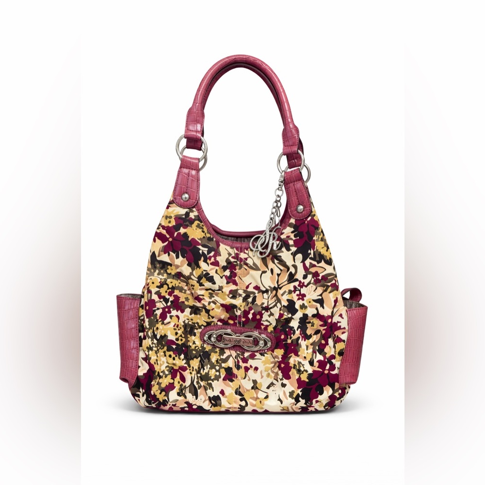 Sienna Ricchi floral print shoulder bag* burgundy, Faux croc trim*